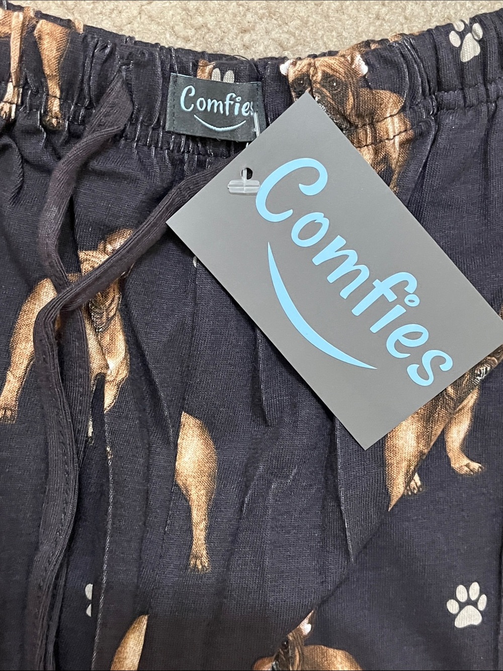 Comfies French Bulldog Pajama Pants Black Size M Unisex NWT - Picture 10 of 12